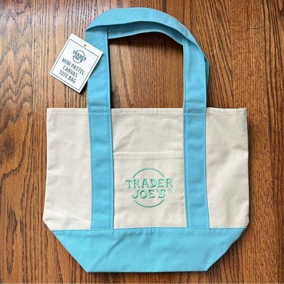 Trader Joes Blue Pastel Canvas Mini Tote - Picture 1 of 2